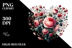 colorful Digital Floral Heart, PNG Product Image 2