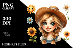 Watercolor Princess Portrait with Hat and Sunflower Product Image 2