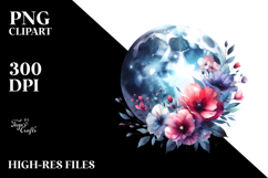 Abstract Moon with Vintage Flowers | Sublimation | Clipart Product Image 2