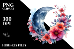 Vibrant Moon with Flowers PNG Product Image 2