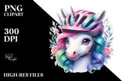 Colorful Baby Unicorn in Cyclist&#039;s Helmet, PNG Product Image 3