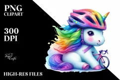 Baby Unicorn with Cyclist's Helmet, High-Quality PNG Product Image 1