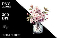 Watercolor Jar with Cherry Blossom | Sublimation Clipart Product Image 2