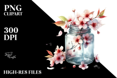Watercolor Jar with Cherry Blossom | Sublimation Clipart Product Image 2