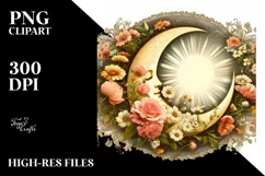 Vintage Half Moon with Flowers PNG Product Image 1