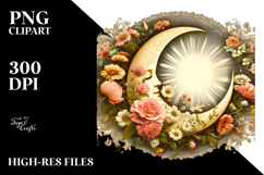 Vintage Half Moon with Flowers PNG Product Image 2