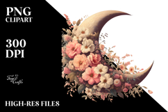 Vintage Half Moon with Flowers PNG Product Image 2