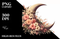 Vintage Half Moon with Flowers PNG Product Image 3