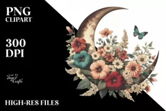 Vintage Half Moon with Flowers PNG Product Image 3