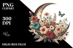 Vintage Half Moon with Flowers PNG Product Image 2