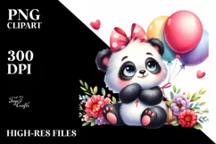 Cute Panda with Balloons Clipart, Transparent PNG Product Image 1