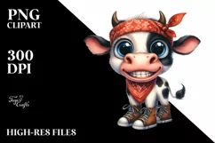 Watercolor Cow with Big Eyes and Bandana Product Image 1