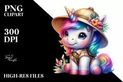 Baby Unicorn with Safari Hat, PNG File Product Image 3