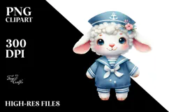 Vibrant Watercolor Wimsical Lamb Sailor Suit Product Image 2