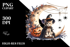 Kitten Dressed for Halloween on Half Moon PNG Product Image 2
