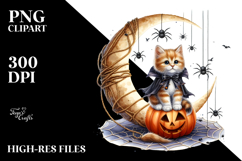 Kitten Dressed for Halloween on Half Moon PNG Product Image 2