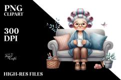Watercolor Character Sitting on Sofa with Mug | Sublimation Product Image 2