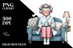 Watercolor Character Sitting on Sofa with Mug | Sublimation Product Image 2