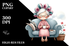 Watercolor Character Sitting on Sofa with Mug | Sublimation Product Image 2
