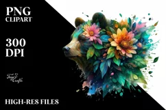 Vibrant Bear with Flowers and Splashes, PNG Product Image 3