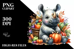 Baby Rhino with Basket | Sublimation | Clipart Product Image 1