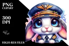 Goofy Baby Bunny with Pilot's Cap, PNG Product Image 2