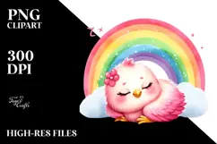 Cute Baby Chicken Sleeping on Rainbow PNG Product Image 2