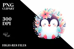 Colorful Penguin Floral | Sublimation Clipart Product Image 1