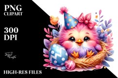 Watercolor Cute Baby Rooster with Party Hat PNG Product Image 2