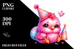 Watercolor Cute Baby Rooster with Party Hat PNG Product Image 2