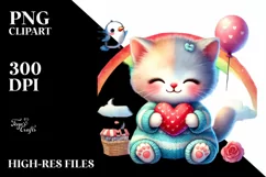 Pastel Cat with Heart PNG Product Image 2