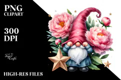 Vibrant GNOME with Peonies Ornament PNG Product Image 2