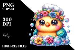 Colorful Baby Chicken with Flower Crown PNG Product Image 2