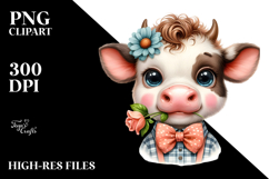 Baby Cow with Bow and Flower, Transparent PNG Product Image 2