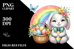 Easter Bunny Rainbow Egg Flower, Clipart |T-shirt, Mug PNG Product Image 7