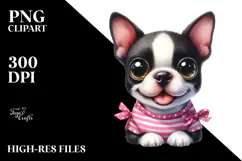 Watercolor Cute Boston Terrier, Transparent PNG Product Image 2