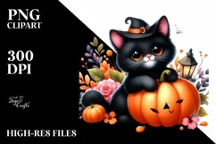 cute Baby Black Cat with Pumpkin | Clipart Product Image 3