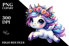 Running Baby Unicorn with Floral Wreath, Transparent PNG Product Image 2