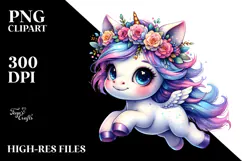 Running Baby Unicorn with Floral Wreath, Transparent PNG Product Image 2