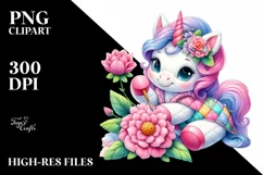 Baby Unicorn Quilting on Flower | Sublimation | Clipart Product Image 3