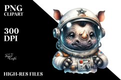 Cute Baby Rhino with Astronaut Helmet, High-Res PNG Product Image 2