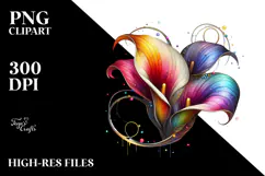 Colorful Calla Lily Watercolor Splash, PNG Product Image 2