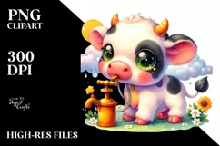 cute Baby Cow with Pumpkin | Clipart Product Image 1