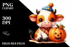 cute Baby Cow with Pumpkin | Clipart Product Image 1