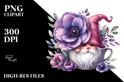 Adorable GNOME with Violet Floral Ornament, PNG Product Image 2