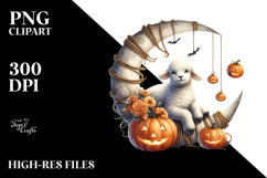 Watercolor Lamb Dressed for Halloween Sitting on Half Moon Product Image 2