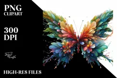 Vibrant Butterfly with Flowers and Splashes, PNG Product Image 1