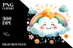 Vibrant Smiling Cloud Watercolor PNG Product Image 2