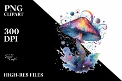 Colorful Watercolor Magical Celestial Astral Mushroom, Product Image 1