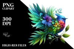 Vibrant Bird with Flowers, PNG Product Image 1